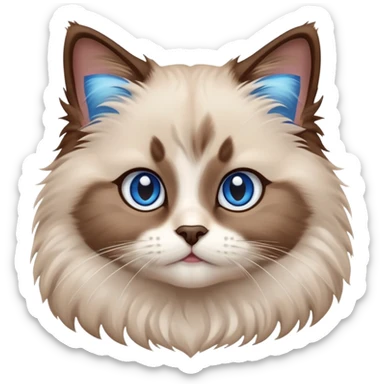 cinematic-adorable-fluffy-brown-ragdoll-cat-portrait-emoji,-head-tilted-cutely-with-big,-sparkling-blue-eyes,-soft-brown-and white-colored-fur-with-darker-points-on-the-ears,-face,-and-paws,-simplified-yet-irresistibly-adorable-features, sticker