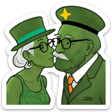 Girl kissing old man sticker