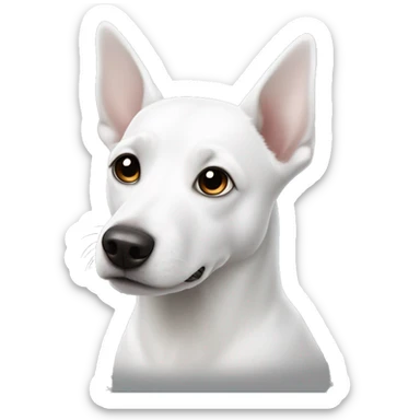 White dog with one black circle around eye and pointed ears sticker