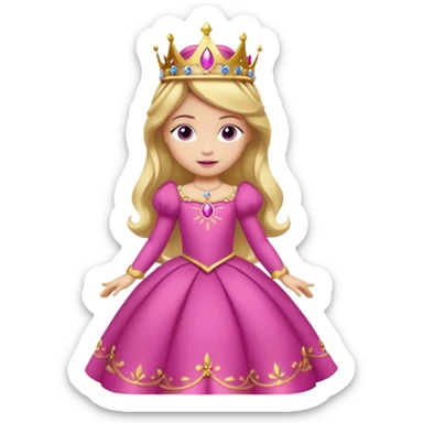 Princesa aurora Disney com vestido fuchsia de manga comprida rosa claro com tiara pequena e dourada de corpo inteiro com olhos lilás de costas sticker