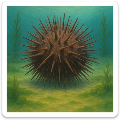 realistic sea urchin, highly detailed, natural colors, underwater, no text, ghibli style with realism emphasis sticker