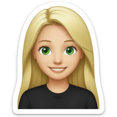 40 yr old long blonde straight hair green eyes black shirt smiling sticker