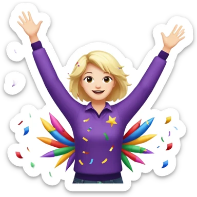 persona feliz con los brazos hacia arriba saltando y explosivos detras y confites volando sticker