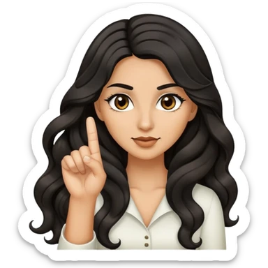 woman with olive skin, brown eyes and long lashes, and long black wavy hair giving the finger  sticker