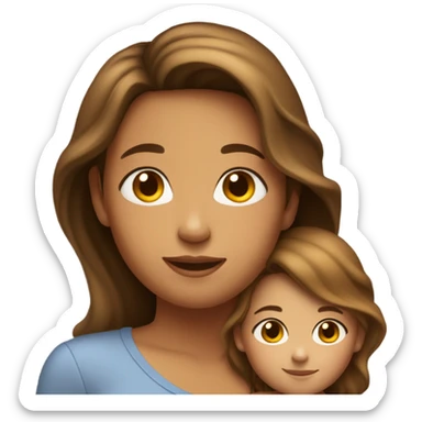 daughter with tan skin and brown long wavy hair hugging mom with tan skin and short brown straight hair sticker
