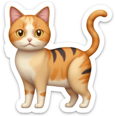 full body calico cat with skinny head and fat body with an anxious face sticker