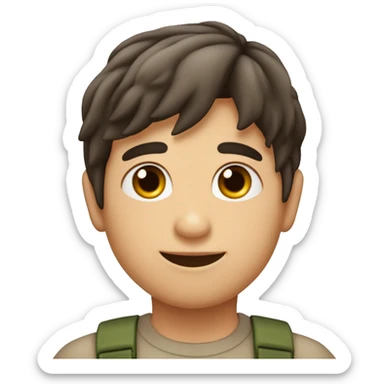 niño de 6 años gordito con pelo moreno medio medio largo, con las orejas grandes los ojos marrones y dos marcas de picadura de mosquito en el cachete izquierdo   sticker