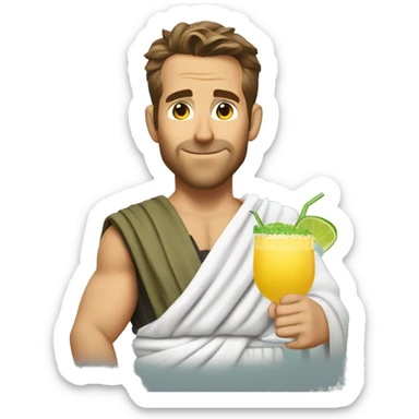 Ryan reynolds in a toga holding a margarita sticker