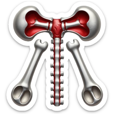 Emoji-style metallic anatomic bones with traces of blood, steel texture, dark dramatic tone, clean background sticker