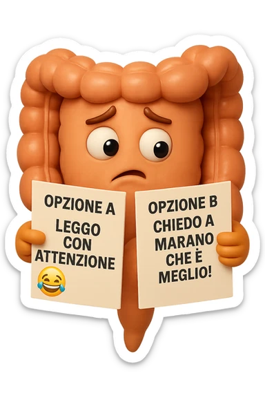 SU QUESTO STILE FAI UN EMOJI STILE IPHONE 3D DI UN INTESTINO CHE HA nella mano destra "OPZIONE A: LEGGO CON ATTENZIONE" E NELLA MANO SINISTRA" OPZIONE B: CHIEDO A MARANO CHE è MEGLIO! (METTICI UNO SMILE CON RISATE QUI)", FAGLI UN ESPRESSIONE CONFUSA MENTRE GUARDA L'OPZIONE A E FALLO MOLTO REALISTICO IN 3D sticker