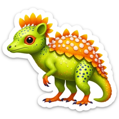 Bright Tropical Fruit-Colored Lime-Orange-Berry Speckled Vernid-Trico-creature inspired by LiLaiRa (full body) sticker