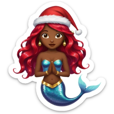 dark skin  mermaid with christmass hat sticker