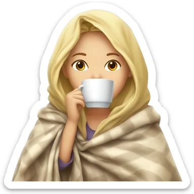 girl inside a blanket sipping coffee eyes closed blonde sticker