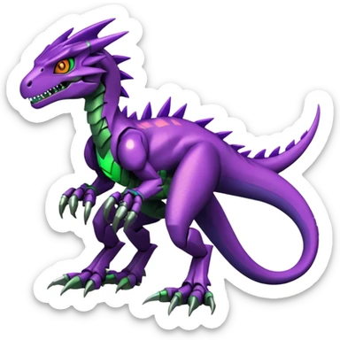 Cool Edgy Purple Green Digimon-Fakemon-Guilmon-Velociraptor-Dragon-Mecha full body sticker