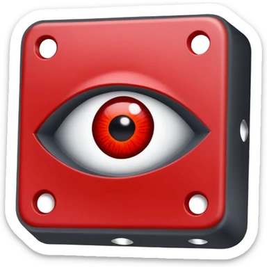 Show me a really dark grey square with a red flash on the side of it to look like a flashy eye and no other eye on the right side of the square. Add this to the head too. A domino hat that is from forsaken 1x1x1x1. sticker