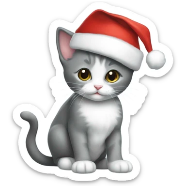 adorable grey tuxedo christmas kitten full body wearing santa hat sticker