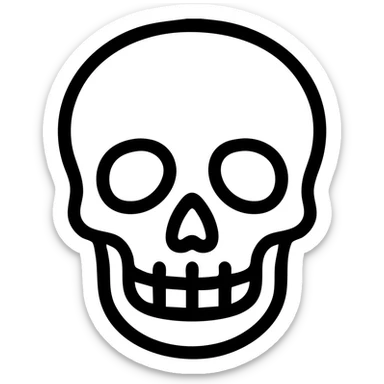 Outlined skull icon with white fill inside, bold lines, transparent background, strong and clear line emphasis. sticker