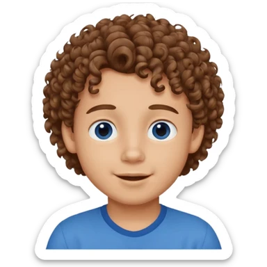 cute boy happy with heart eyes curly brown hair blue shirt sticker