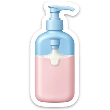 soft plastic bottle with rounded edges and a flip-top or pump cap, filled with creamy white lotion, gentle ergonomic shape, pastel-toned white pale blue or soft pink, no label, no baby, no extras, closed bottle, apple emoji style, soft lighting, subtle shadows, transparent background, emoji scale sticker
