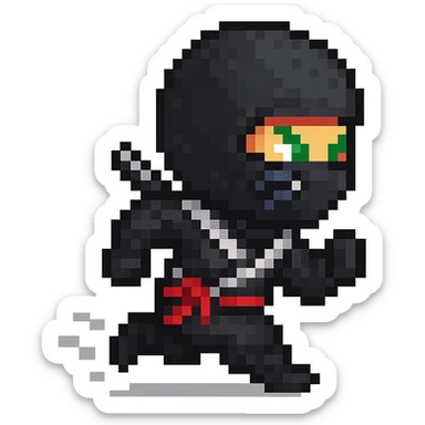 masked ninja with running animation in the style of pixel art sticker