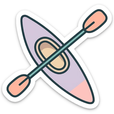 rowing kayak with paddle, side view, icon-color-outlined style, detailed shading, thin clean outlines, soft rounded features, pastel palette #98B5BC #B5B3C1 #C9A3C9 #E4C0CA #F7DCD1 #F7C0AA, modern Japanese pop art, sticker aesthetic, highly detailed, vector clarity, soft lighting, subtle shadows, transparent background sticker
