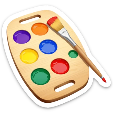 paint palette with bright colors and a brush, fun and inviting sticker