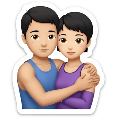 buff Asian Man black hair hugging girl with black pixie cut  sticker
