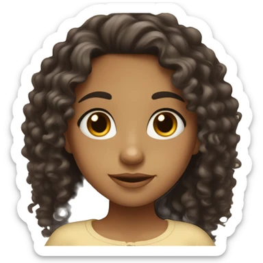 Mixed girl /curly black long hair, brown light color/ with dark brown eyes / with a dress sticker