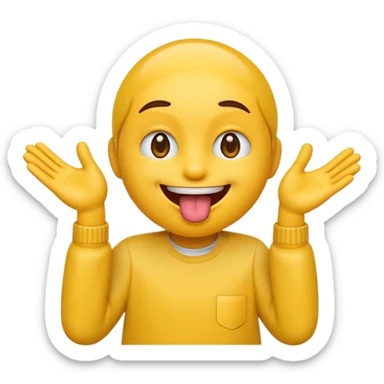 Emoji with hands to the side and tounge out sticker