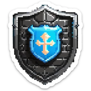 Shield badge with a menacing firewall symbol and glowing edges, cybersecurity theme sticker