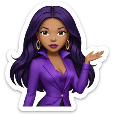 Tenitra Michelle Williams, R&B Singer (b.1979) from Destiny's Child with long jet black hair, medium dark skin, dark purple outfit sticker