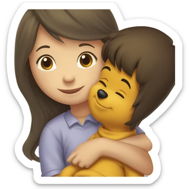 Winnie the Pooh saying goodnight to pretty brunette girl sticker