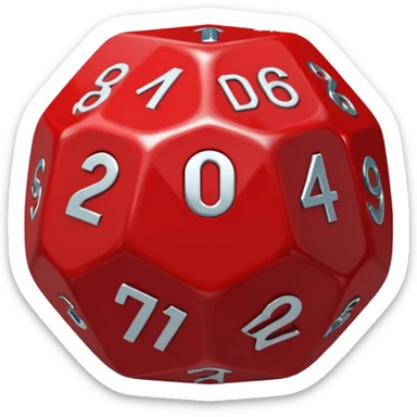 Make an emoji of a red d20 die with silver lining and numbers. It should look like the one from stranger things sticker