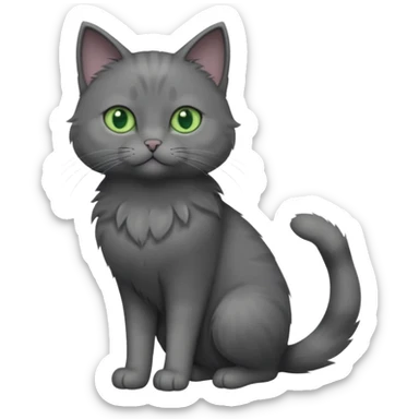 full body view of beautiful female solid dark grey cat with green eyes, grey face, white toes/paws and small white patch on her chest sticker