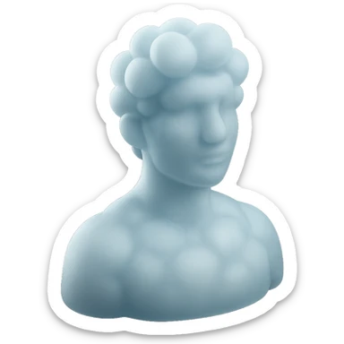 person looking straight, made entirely of white fluffy convex clouds, shoulder up, matte glass style, clouds more rounded, no background sticker