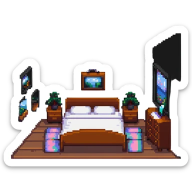 aesthetic bedroom with twinkly fairy lights and green vines growing on the walls sticker