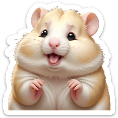 Cinematic Cute Yawning Cream Hamster Portrait Emoji, Head tilted slightly with a dramatic, wide-open yawn, showcasing a soft, pristine cream fur with tiny droopy ears, round dark eyes barely open in drowsy contentment, Simplified yet irresistibly adorable features, highly detailed, glowing with a soft, cozy glow, high shine, relaxed yet expressive, stylized with a touch of whimsy, bright and endearing, soft glowing outline, capturing the essence of a sleepy yet affectionate hamster, so drowsy it feels like it could stretch out of the screen and curl up for a nap! sticker