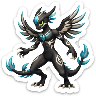 Meloetta-Venom-Stitch-Zekrom-fusion, full body, tribal markings  sticker