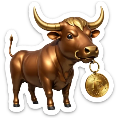 bull holding a bitcoin coin sticker