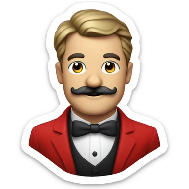 a butler in a red suit with a moustache invites you to come in waist-deep sticker