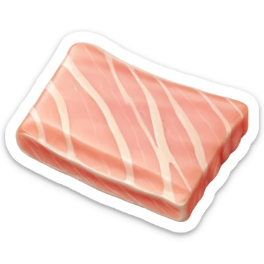 realistic cod fillet, thick, boneless, slightly curved, pale ivory, pinkish translucent tones, smooth flaky texture, gentle muscle grain, soft contours, no skin, no plate, no garnish, no faces, clean 3D, soft lighting, transparent background, emoji scale sticker
