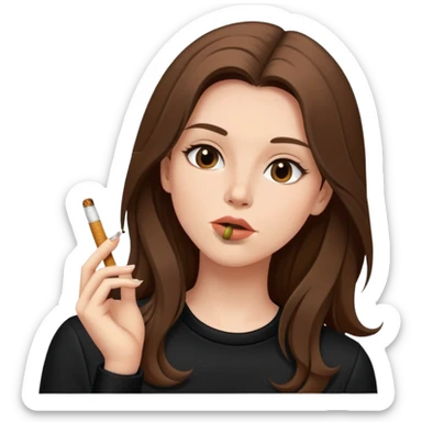 Girl with long brown hair, black outfit and a cigarette in her mouth sticker