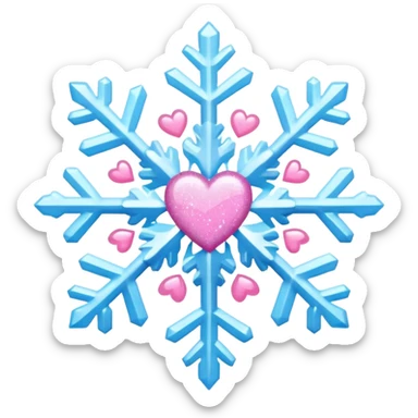 snowflake pink heart color white baby blue and pink glitter glow basic realist sticker