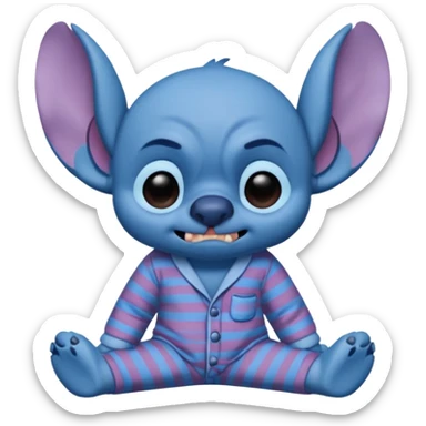 crie um memoji do personagem stitch onde ele esteja de pijama com carinha de sono assim como na imagem, porém sendo um memoji sticker