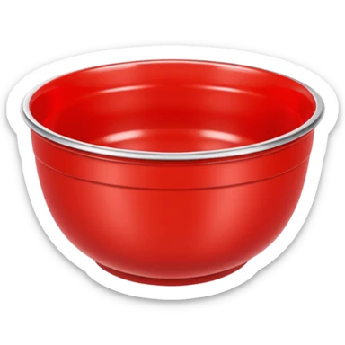 A bright red plastic household bowl. Smooth glossy surface, soft studio lighting, subtle shadow underneath. Product-style photography, crisp focus, minimalistic composition. sticker
