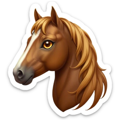Cinematic Elegant Bay Horse Portrait Emoji, Head held high with a serene, majestic gaze, showcasing a magnificent bay fur with a rich, lustrous sheen, a flowing mane and tail, and radiant amber eyes that exude beauty and grace, Simplified yet majestically refined features, highly detailed, glowing with a soft, ethereal light, high shine, poised and breathtaking, stylized with an air of pure elegance, capturing the essence of a stunning and graceful steed, so beautiful it feels like it could gallop out of the screen with effortless charm! sticker