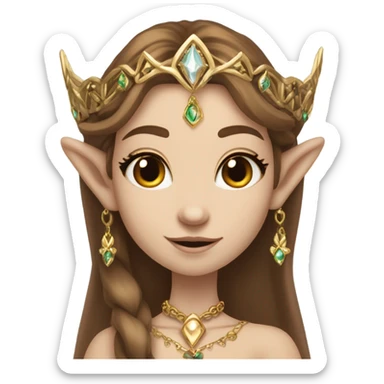 elf princess with pointy ears, white skin, brown hair with jewellery,  sticker