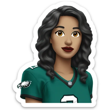  White female dark hair red lips wearing Philadelphia Eagles jersey sticker