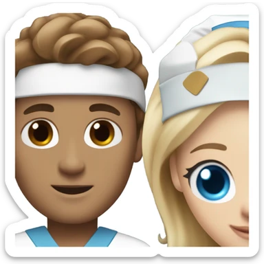 Nurse with blue eyes brown hair and white scrubs and doctor with blonde hair blue eyes and blue scrubs  sticker