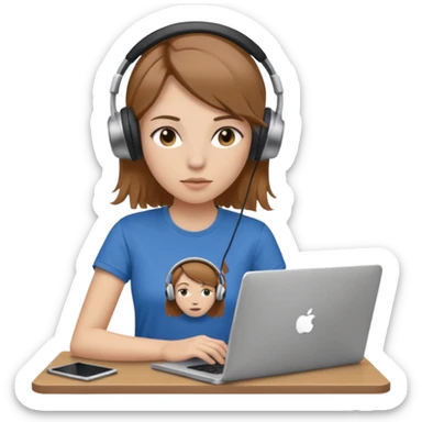 busy female with laptop and headphones do not disturb sticker